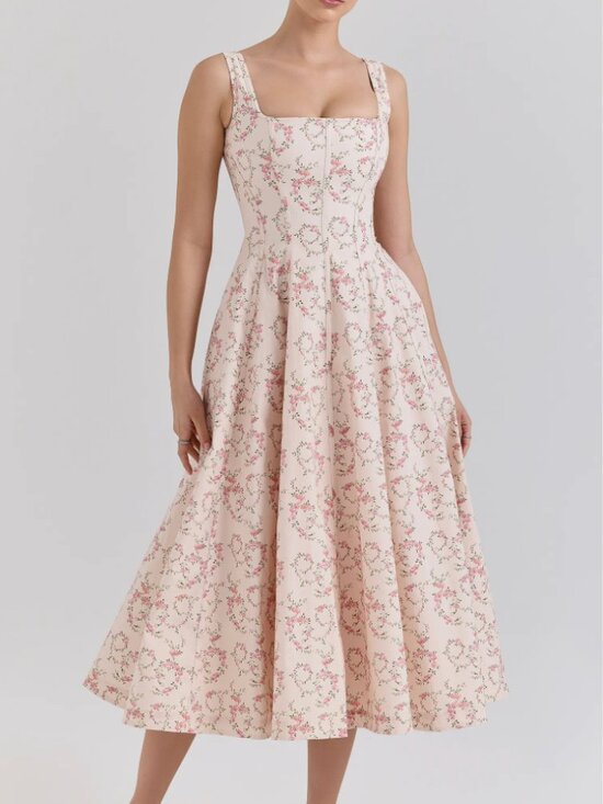 House of CB Dresses & Skirts - House of CB Mariabella Cream Floral Print Cotton Midi Sun Dress Size Small NWT